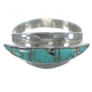 Sterling Silver And Turquoise Inlay Ring Size 7-1/2 EX44912