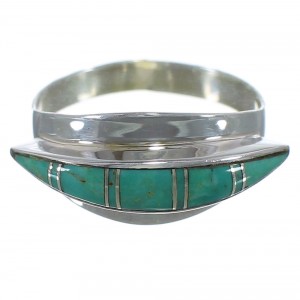 Southwest Turquoise Inlay Silver And Ring Size 7-1/2 EX44924