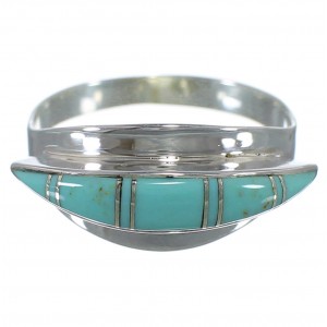 Southwest Silver Turquoise Inlay Ring Size 7-3/4 EX45005
