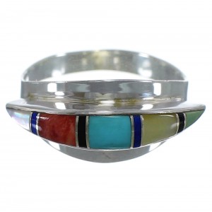 Multicolor Inlay Silver Southwest Ring Size 7-3/4 EX45040