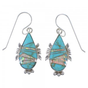 Turquoise Opal Southwestern Silver Hook Earrings CX45508