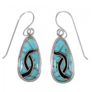  Turquoise Inlay Sterling Silver Hook Dangle Earrings CX45613