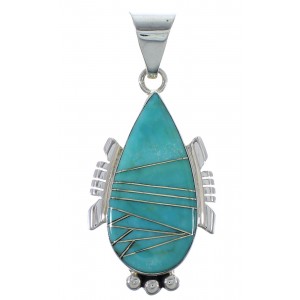 Turquoise Inlay And Silver Southwest Pendant EX44409