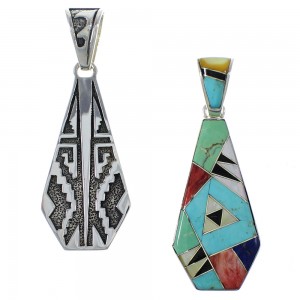 Multicolor Inlay Reversible Sterling Silver Pendant EX44475