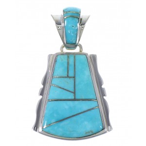 Turquoise Inlay Southwestern Silver Pendant EX44369