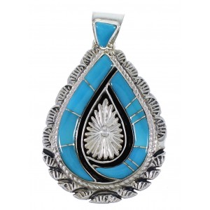 Turquoise Inlay Southwestern Silver Pendant Jewelry AX48969