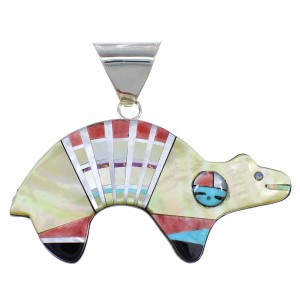 Turquoise Multicolor Inlay Sterling Silver Bear Sun Pendant KX44051