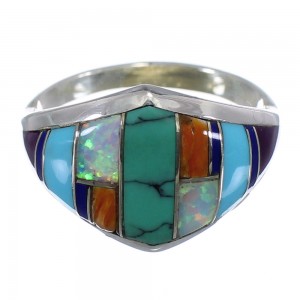 Southwestern Jewelry Multicolor Silver Ring Size 7-1/2 RS51977 