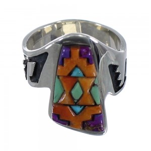 Multicolor Inlay Authentic Sterling Silver Ring Size 7-1/4 AS37106