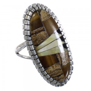 Southwest Multicolor Inlay Silver Jewelry Ring Size 6 YS59175