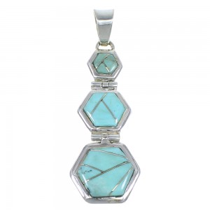 Turquoise Inlay Southwest Genuine Sterling Silver Pendant CX47240