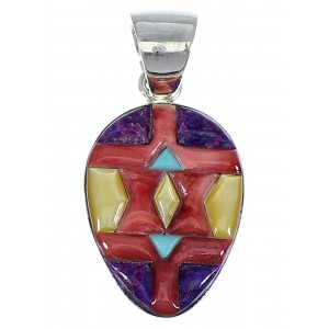 Southwest Sterling Silver Multicolor Inlay Pendant EX48798