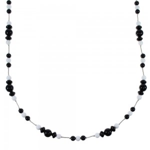 Onyx And White Agate Liquid Silver Bead Necklace EX49712