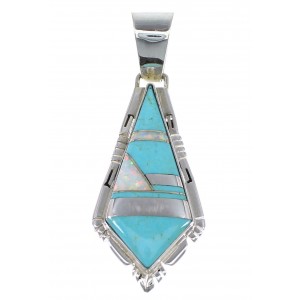 Genuine Sterling Silver Turquoise And Opal Inlay Pendant AX48216