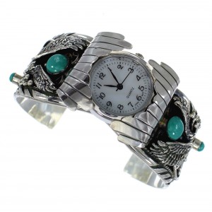 Southwest Turquoise Genuine Sterling Silver Eagle Cuff Watch CX47965