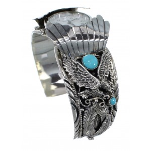 Authentic Sterling Silver Eagle Southwest Turquoise Cuff Watch CX47990