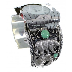 Southwest Bear Turquoise Sterling Silver Cuff Watch CX48707