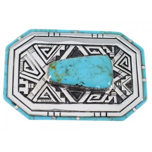 Turquoise Southwest Sterling Silver Water Wave Belt Buckle EX48755