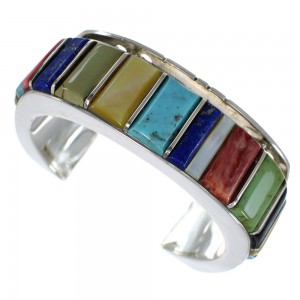 Authentic Sterling Silver Multicolor Southwest Cuff Bracelet CX48957