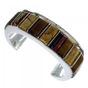 Genuine Sterling Silver Southwest Multicolor Cuff Bracelet CX48975