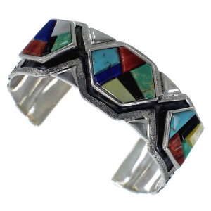 Genuine Sterling Silver Multicolor Southwest Cuff Bracelet CX49155