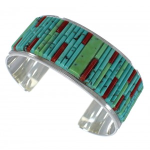 Genuine Silver Turquoise Coral Southwest Cuff Bracelet CX49438