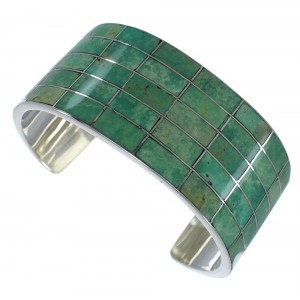 Turquoise Inlay Sterling Silver Southwestern Cuff Bracelet CX49535