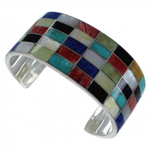 Sterling Silver Multicolor Inlay Southwest Cuff Bracelet CX49549