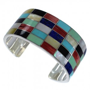 Southwest Multicolor Inlay Sterling Silver Cuff Bracelet CX49552