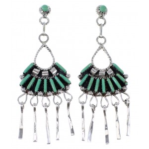Turquoise Sterling Silver Needlepoint Post Dangle Earrings AX50704