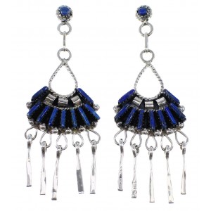 Sterling Silver And Lapis Needlepoint Post Dangle Earrings AX50786