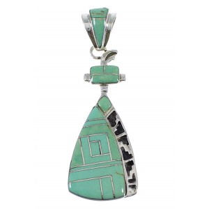 Southwest Turquoise Inlay Authentic Sterling Silver Pendant AX50360