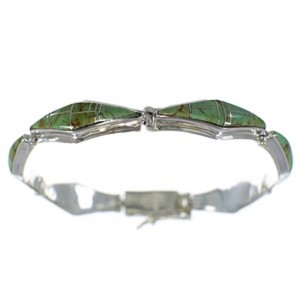 Turquoise Inlay Sterling Silver Southwest Link Bracelet CX50368