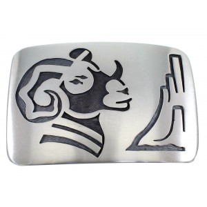 Native American George Phillips Silver Ram Belt Buckle EX50316