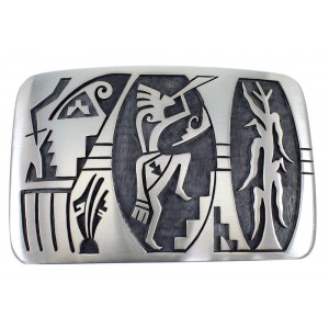 George Phillips Hopi Kokopelli Corn Stalk Silver Belt Buckle EX50333