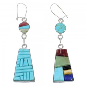 Multicolor Inlay Sterling Silver Reversible Hook Dangle Earrings AX51743