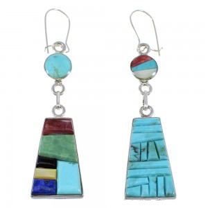 Multicolor Inlay Silver Southwestern Reversible Hook Dangle Earrings AX51748