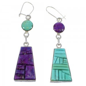 Silver Magenta Turquoise And Turquoise Reversible Hook Dangle Earrings AX51755