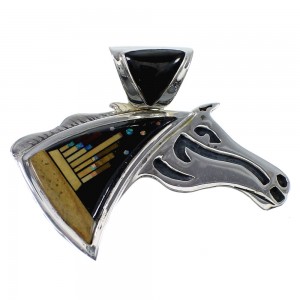 Multicolor Silver Native American Mesa Design Horse Pendant AX53100