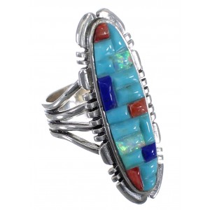 Authentic Sterling Silver Multicolor Inlay Ring Size 5-3/4 CX51688