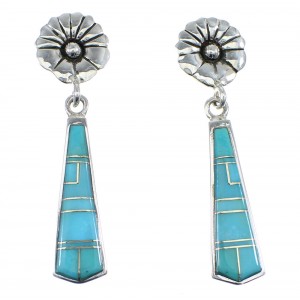 Southwestern Turquoise Silver Post Dangle Flower Earrings YX51891
