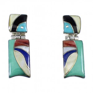 Multicolor Inlay Southwest Sterling Silver Earrings EX54028
