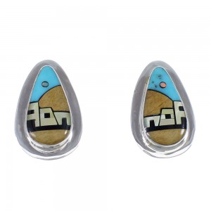 Multicolor Native American Village Design Sterling Silver Tear Drop Earrings YX52346