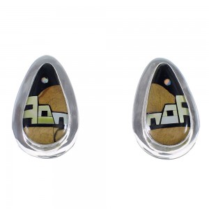 Multicolor Native American Pueblo Design Sterling Silver Tear Drop Earrings YX52348