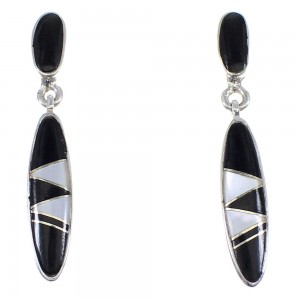 Jet And Mother Of Pearl Sterling Silver Southwestern Earrings YX53582