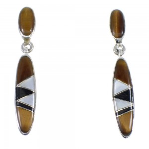 Sterling Silver Multicolor Inlay Post Dangle Earrings YX53585