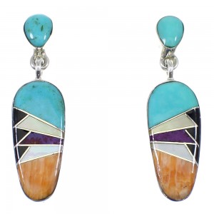 Sterling Silver Multicolor Inlay Southwestern Earrings YX53225