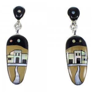 Sterling Silver Multicolor Native American Pueble Design Post Dangle Earrings YX53284