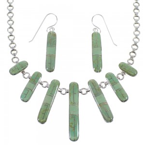 Turquoise Genuine Sterling Silver Southwest Necklace And Earring Set CX52662