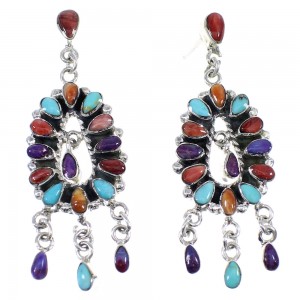 Southwestern Mulitcolor Sterling Silver Post Dangle Earrings YX53309